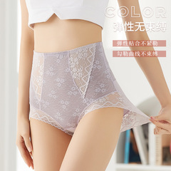 High-waisted thin belly-closing butt-lifting women's breathable lace sexy plus-size shaping triangle shorts cross-border dropshipping