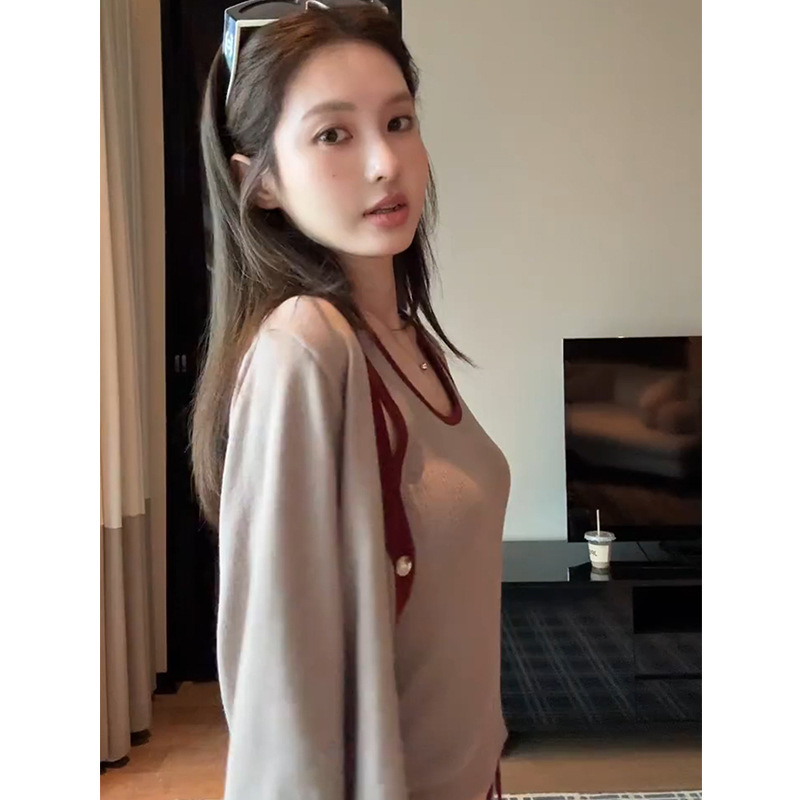 韩版高级感开衫针织毛衣吊带睡衣女款秋季新款长裤家居服三件套|undefined