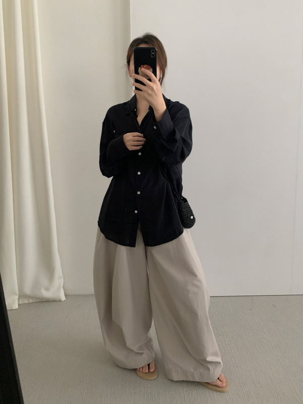 TG 经典款百搭翻领衬衫女2025秋季新款装饰扣宽松长袖薄上衣25742|undefined