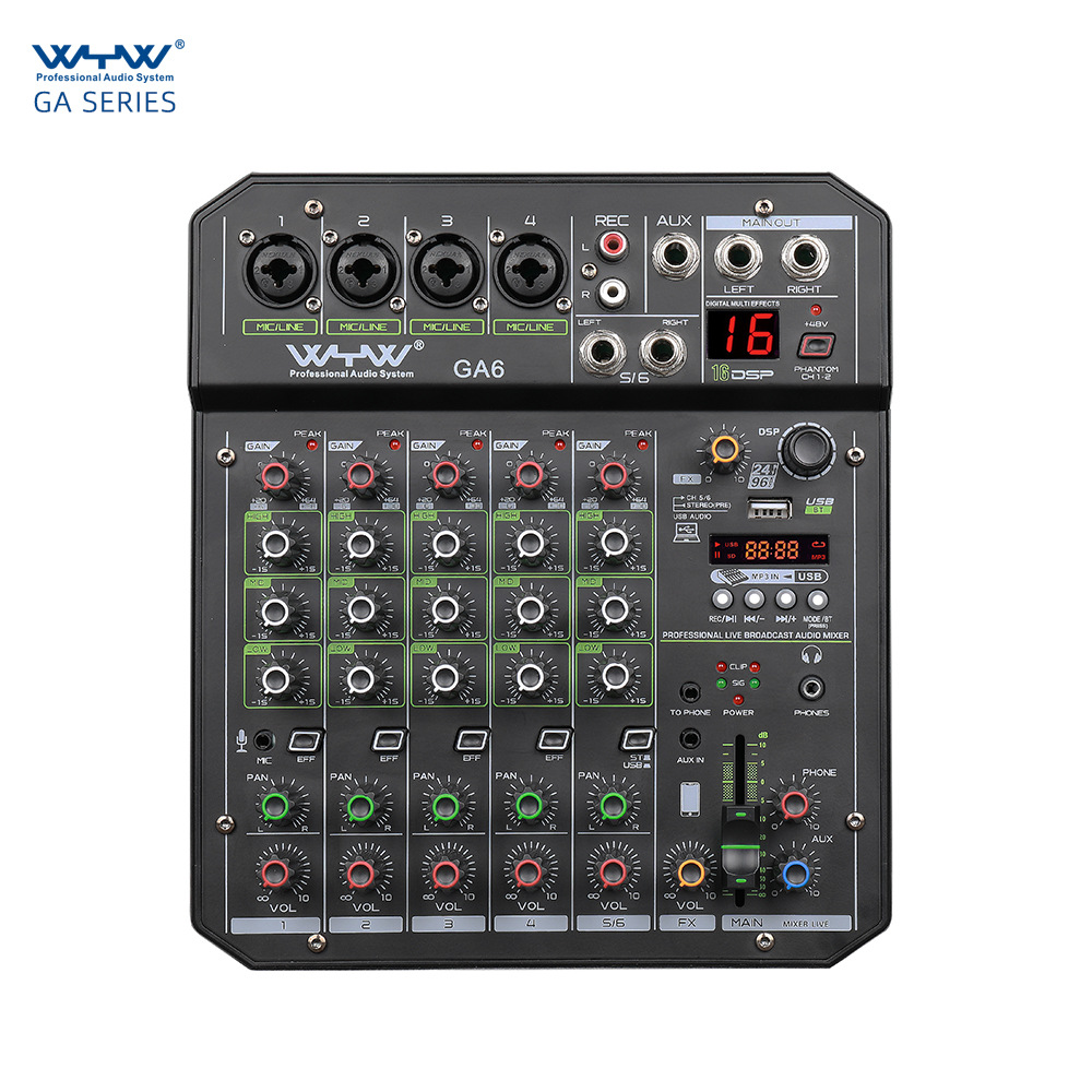 厂家直销 6路小型蓝牙调音台 数字效果器 内置声卡可接电脑