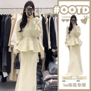 Winter Gentle Wear Women's 2025 New Korean-style Tight Waist Slimming Knitted Sweater All-match Skirt Two-piece Set