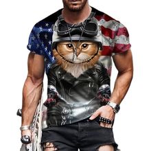新款跨境外贸动物印花3DT恤可爱猫咪短袖男士狮子T恤休闲新款男装
