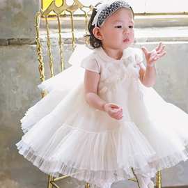 洋气女宝宝周岁抓周礼服生日婚纱韩版婴儿裙百天公主裙蓬蓬纱冬季
