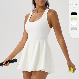 European and American Sports Tennis Skirt Women's Breathable Quick-Drying Sleeveless Fitness Dress Outdoor Leisure Yoga Sports Skirt