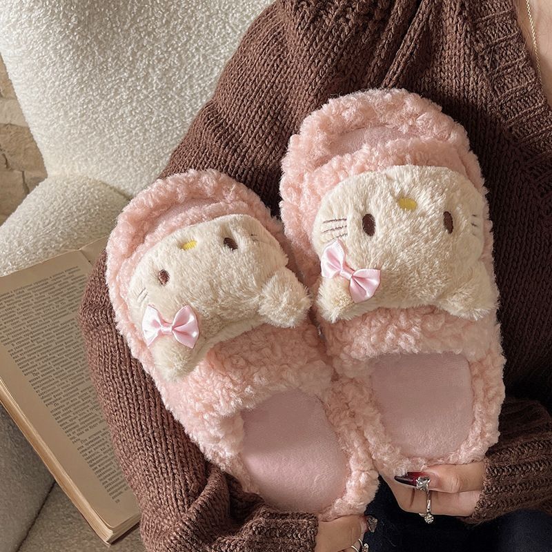Kt feline vello zapatillas de invierno nuevo estilo de moda universal zapatillas de algodón caliente