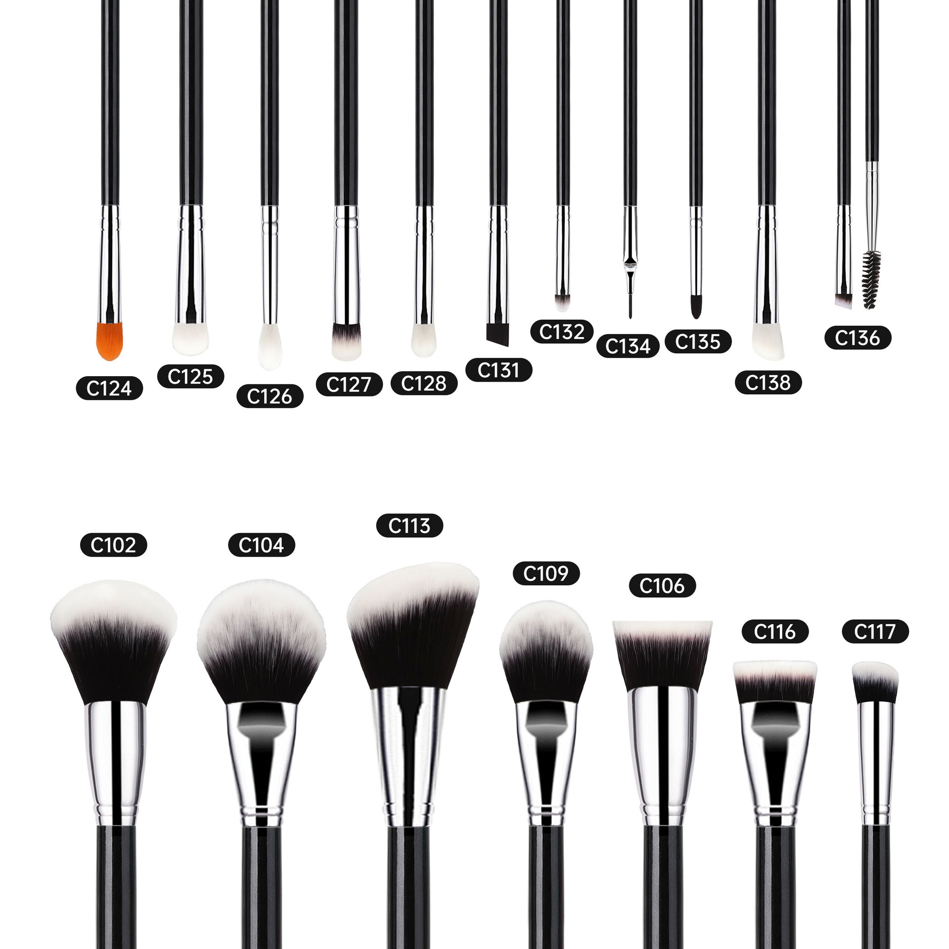 40 sets de cepillo de maquillaje negro y plateado cepillo de sombra de ojos de alta calidad cepillo de concelador cepillo de base cepillo de herramientas de maquillaje conjunto completo