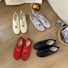 汕头温柔风平底鞋交叉带芭蕾舞单鞋女圆头软底一脚蹬玛丽珍鞋夏秋
