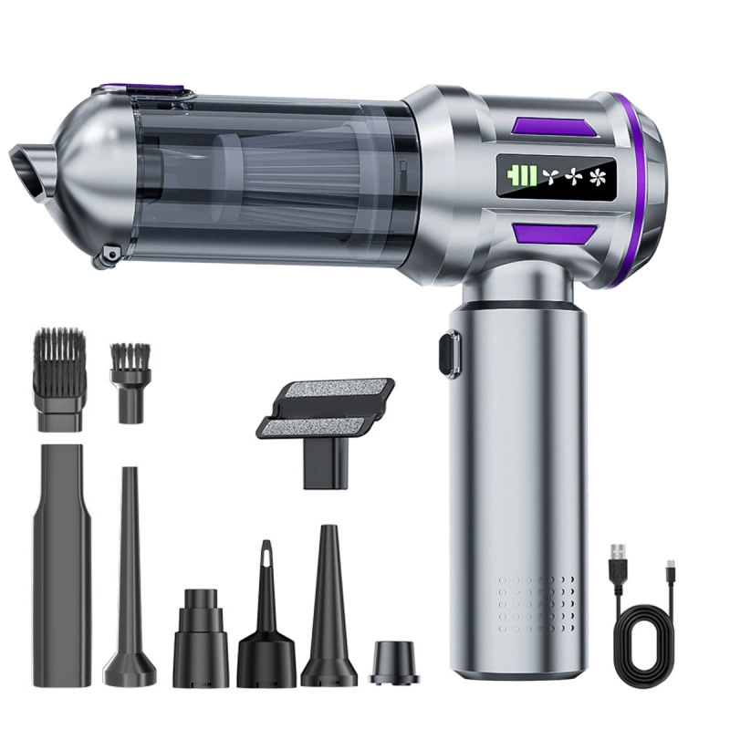 Автомобильный пылесос с бесщеточным двигателем, ЖК-дисплеем, мощным всасыванием и выдувом, встроенным вентилятором, для трансграничной торговли