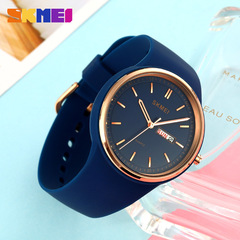 Skmei/時刻美休閒簡約女士手錶圓形刻度雙日曆表優雅女學生石英表