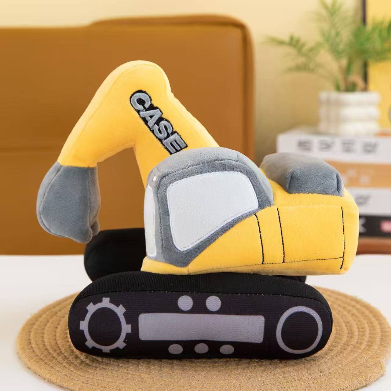 New Cartoon Creative Excavator Construction Vehicle Plush Pillow for Boys and Children, Soothing Doll, Stuffed Toy, Birthday Gift