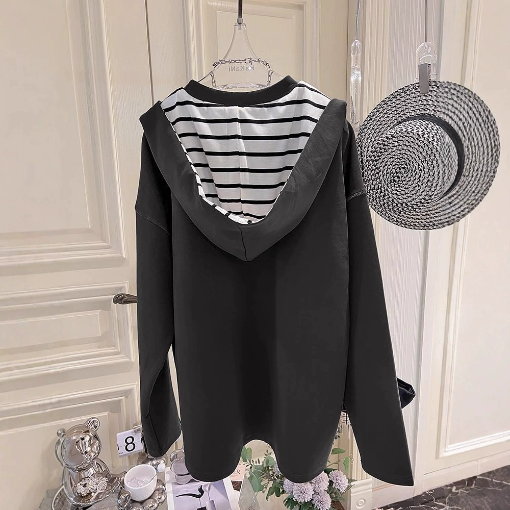 Плащ с капюшоном длинный рукав, свободный крой plus size, оверсайз (фуксия/чёрный)