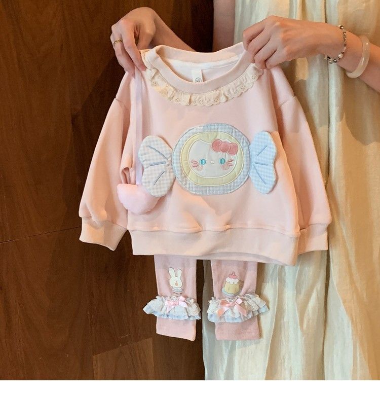 女童卫衣套装可爱秋装2025新款小童女宝宝洋气卡通长袖上衣两件套|undefined