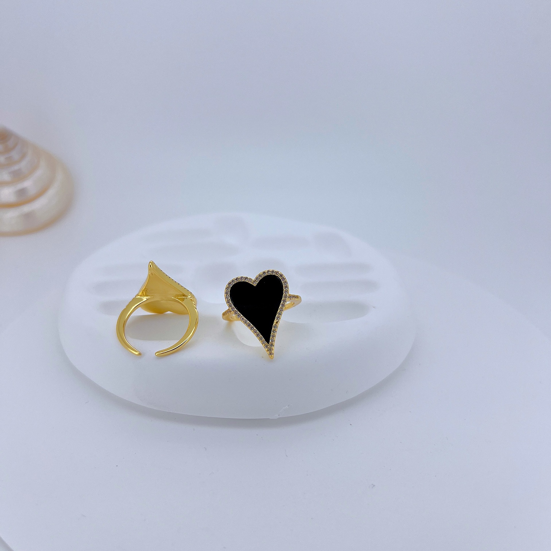 Daily Occasion Wholesale Jewelry IG Style Simple Style Heart Shape Copper Natural Stone Shell Zircon Plating Inlay Open Rings