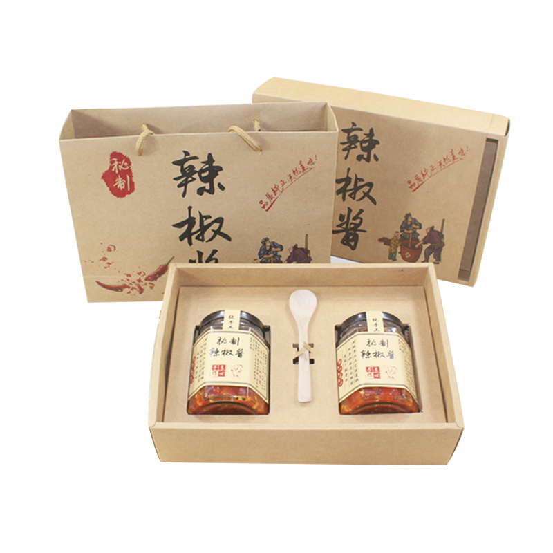 Bolsa de salsa de chile personalizada bolsa de salsa de carne de res bolsa de regalo bolsa kraft caja de regalo personalizada impresión lo