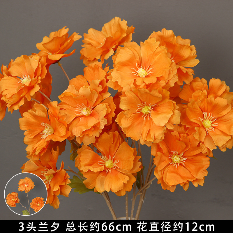Flores de imitación naranja peonía naranja hortenida neblina orquídea flor flor de boda seda naranja