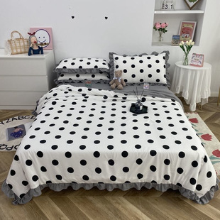 Korean Style Ruffled Washable Cotton Summer Cool Quilt Air Conditioned Quilt Machine Washable Single Double Thin Quilt Summer Quilt Four-Piece Set