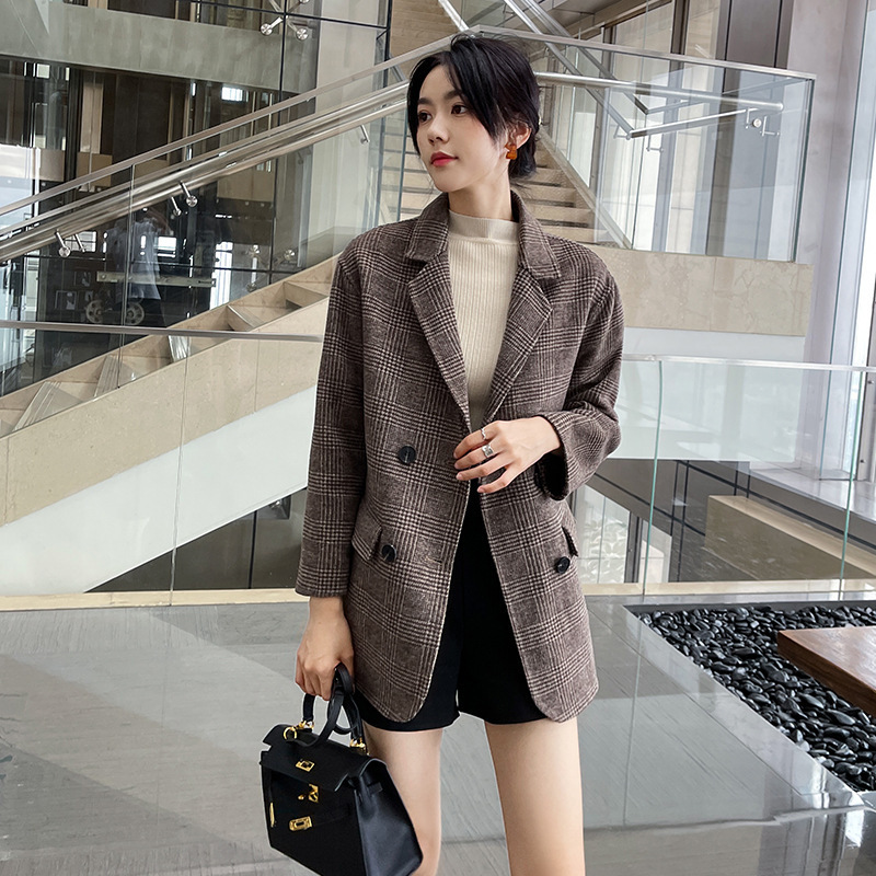 2025 New Style Plaid Double-Sided Cashmere Coat for Women, Mid-Length, Petite, Autumn and Winter Woolen Coat