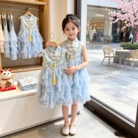 2026超火女童连衣裙夏季新款蓬蓬裙国风新中式女孩夏装旗袍蛋糕裙