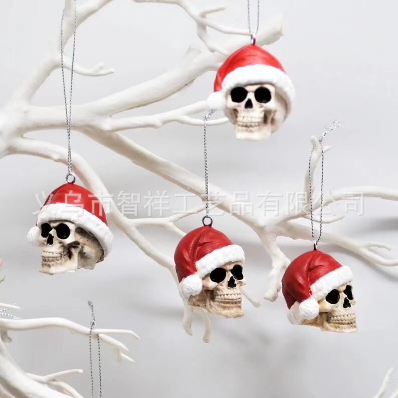 Cross-border New Christmas Decorations Creative Resin Crafts Christmas Tree Pendant Accessories Wear Christmas Hat Small Skeleton Cross-border New Christmas Decorations Creative Resin Crafts Christmas Tree Pendant Accessories Wear Christmas Hat Small Skeleton