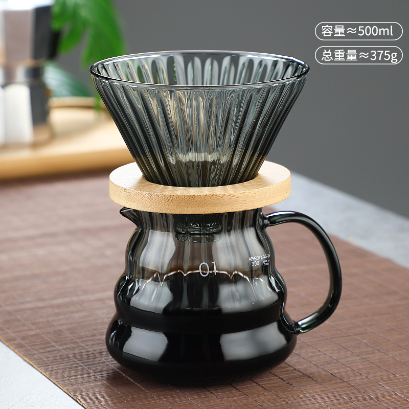 日本都耐熱ガラスストライプコーヒーポット雲壺カップ竹托コーヒーポットセット新品コーヒーポット|undefined