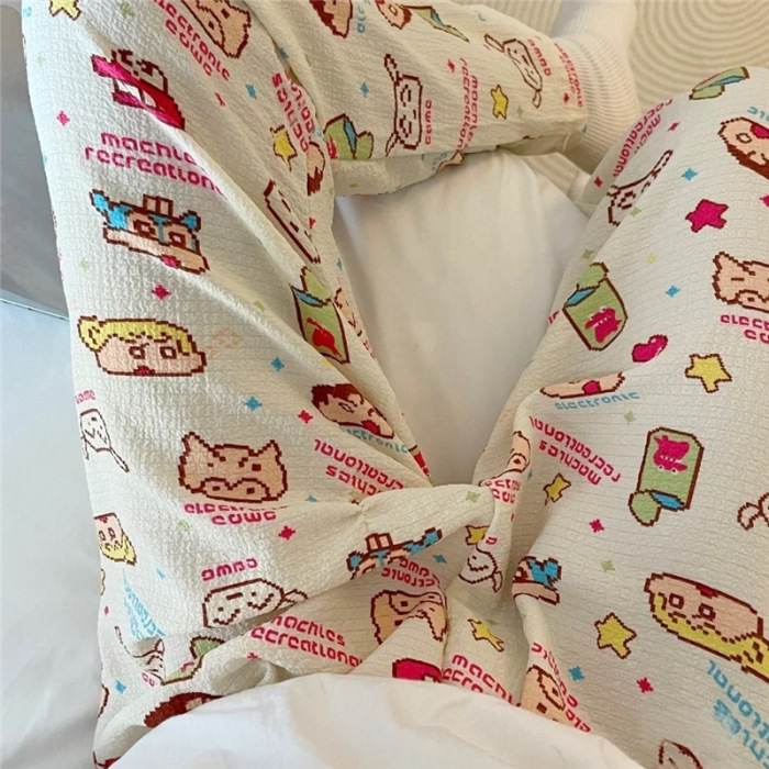 Pantalones de dibujos animados lindos pantalones de pijama elásticos de cintura estudiantil en casa pantalones largos de primavera y otoño de verano para mujeres pantalones casuales