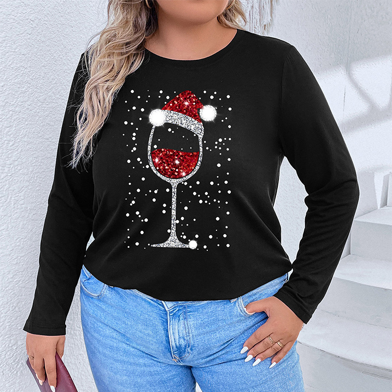 【Baifenshiyi】Foreign Trade 2025 Autumn New European and American Plus-Size Women's Clothing Cross-Border Loose Christmas T-Shirt for Women 【Baifenshiyi】Foreign Trade 2025 Autumn New European and American Plus-Size Women's Clothing Cross-Border Loose Christmas T-Shirt for Women