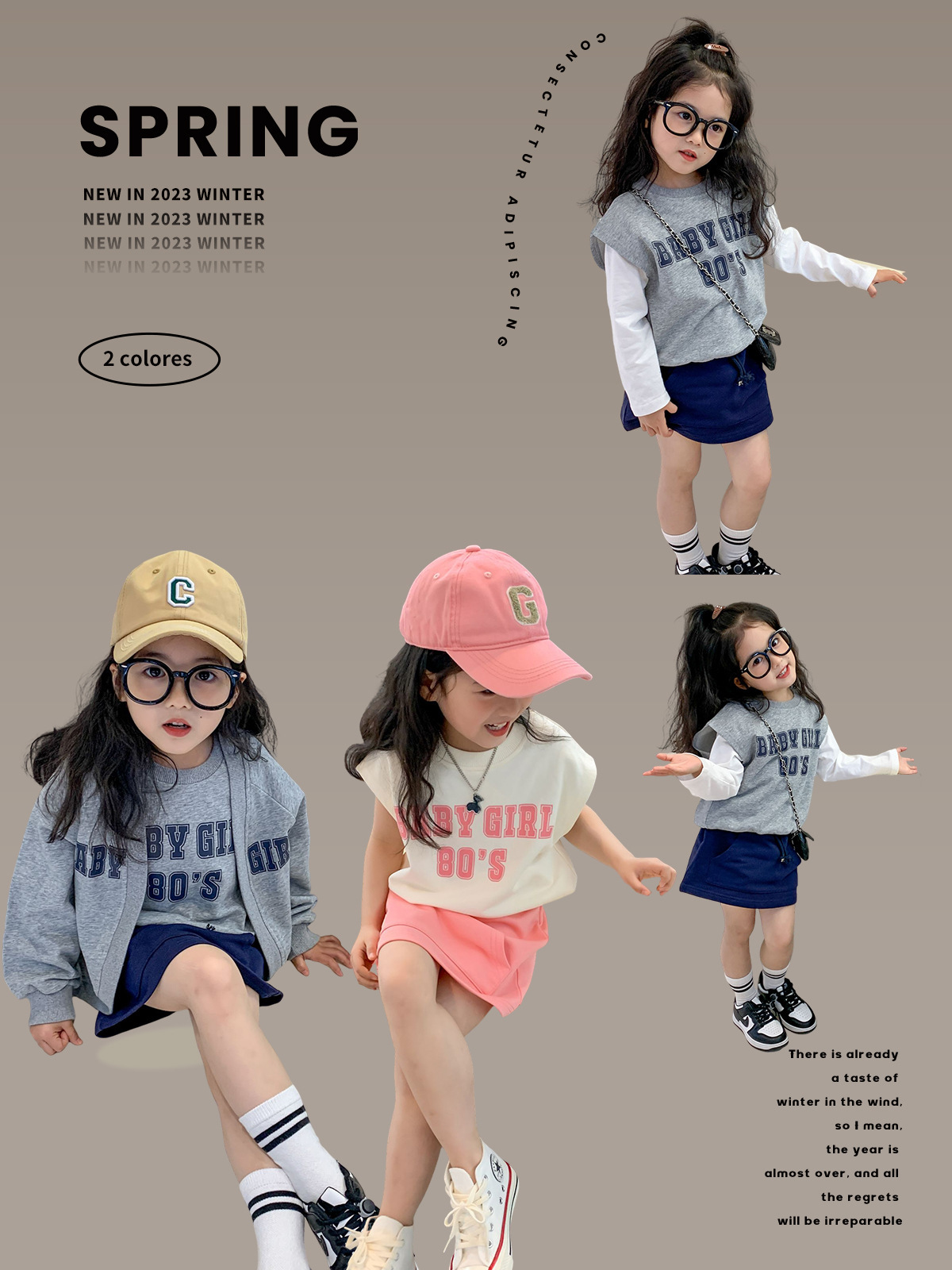 2023 new pattern girl motion suit Spring children Cartoon coat vest leisure time Body Short skirt Three