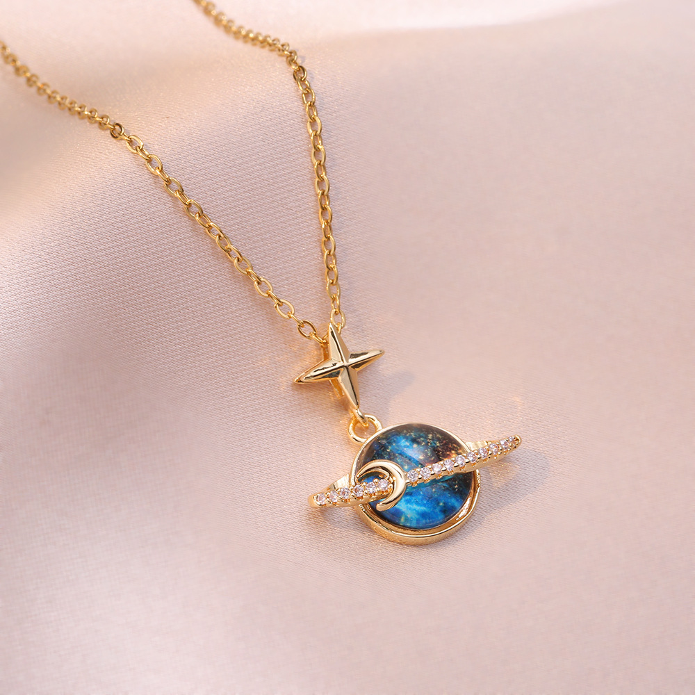 1 Piece Quantity Daily, Date Occasion Wholesale Jewelry Vintage Style Geometric Starry Sky Titanium Steel Diamond Pendant Necklace