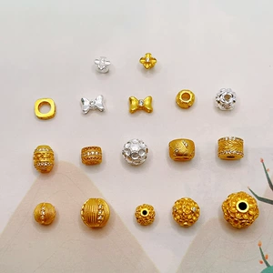 s925 silver gold-plated bow with diamond-studded flower ball, spacer beads, barrel beads, bracelet, necklace, DIY semi-finished accessories wholesale