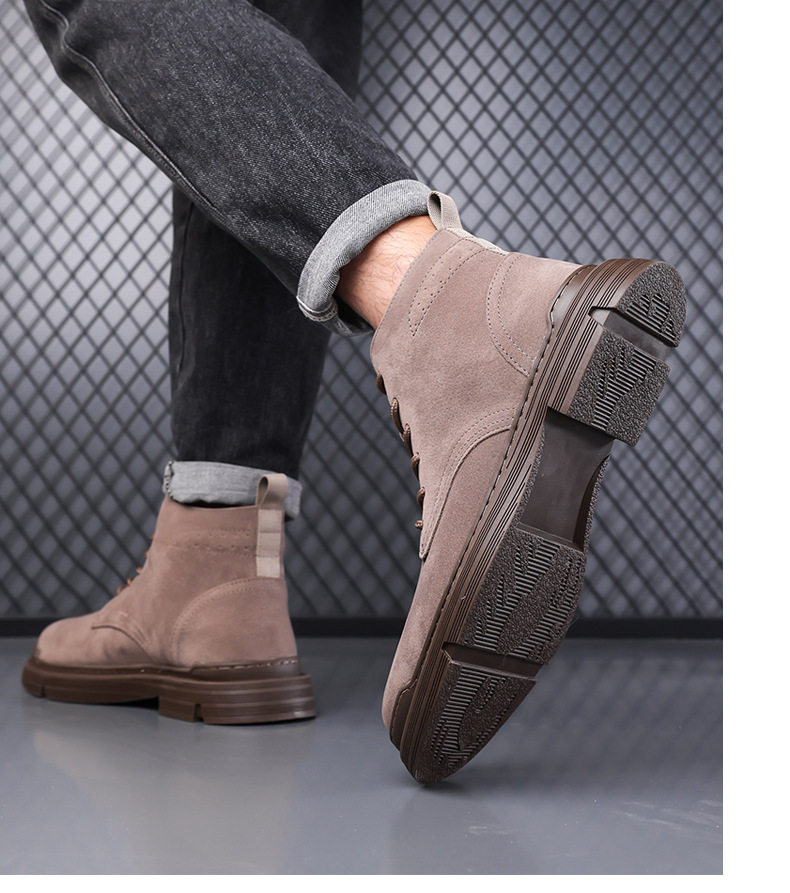 Giày bốt nam cổ trung chống nước, lót bông giữ ấm, đế cao su mềm — Kaki, Màu đen chi tiết 16