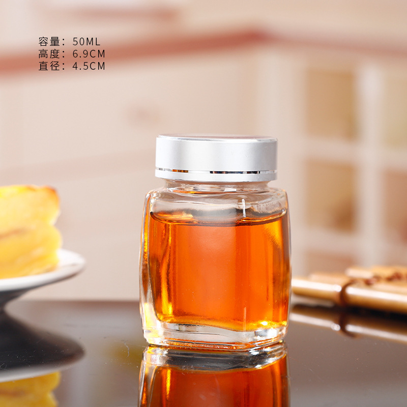 四方ガラス瓶ガラス密封缶蜂蜜瓶ジャム瓶貯蔵缶ガラス缶透明ガラス瓶|undefined