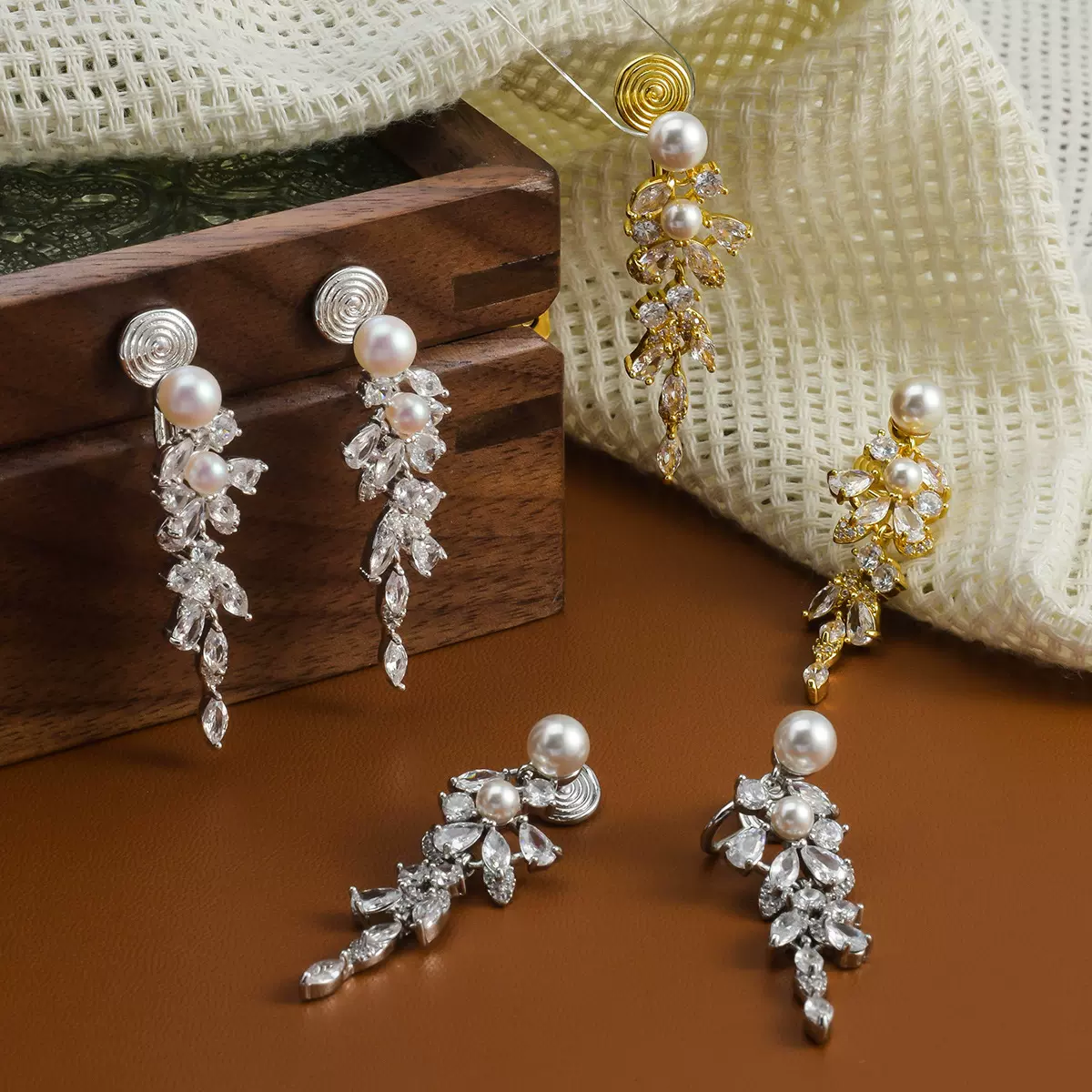 法式轻奢高级感流苏珍珠耳夹女无耳洞耳饰新爆款超闪锆石轻奢耳环