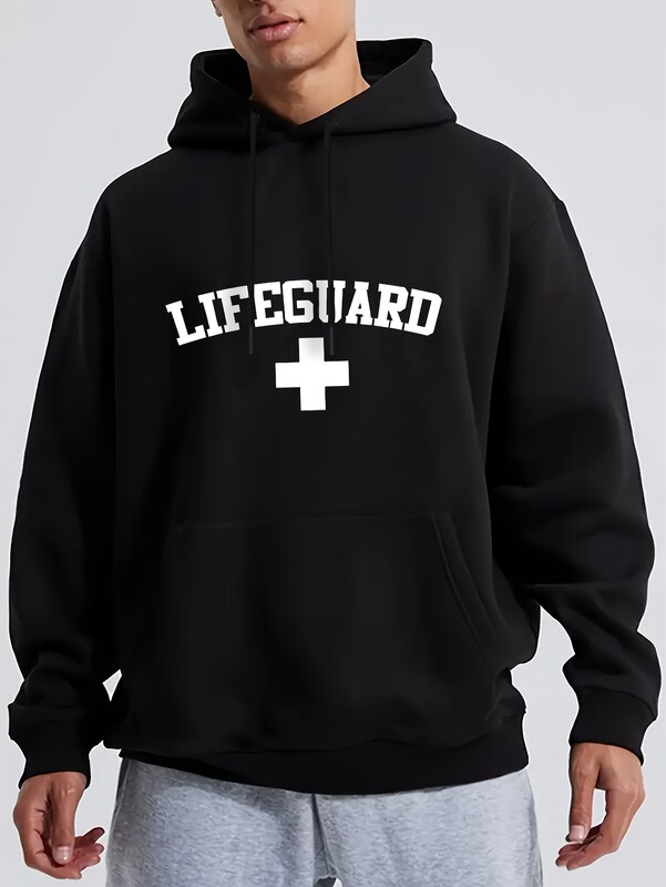 Cross-Border European Size Hooded Sweatshirt for Men, Bright Blue Lifeguard Pattern Hooded Sweatshirt, Polyester Fiber Casual Wear Cross-Border European Size Hooded Sweatshirt for Men, Bright Blue Lifeguard Pattern Hooded Sweatshirt, Polyester Fiber Casual Wear
