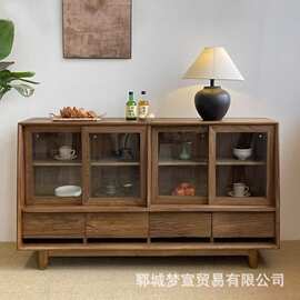 侘寂风老榆木餐边柜家用客厅木质茶水柜复古风展示柜靠墙咖啡柜