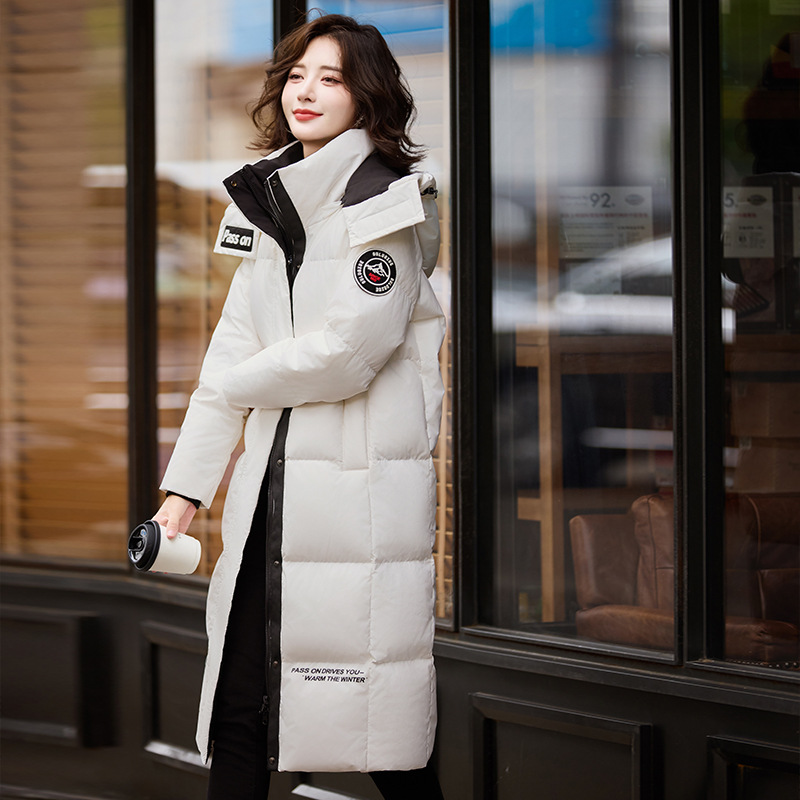 New Winter Down Jacket Women's Long Slim-fit Over-knee Winter 2024 New Mid-length Thickened White Duck Down Jacket