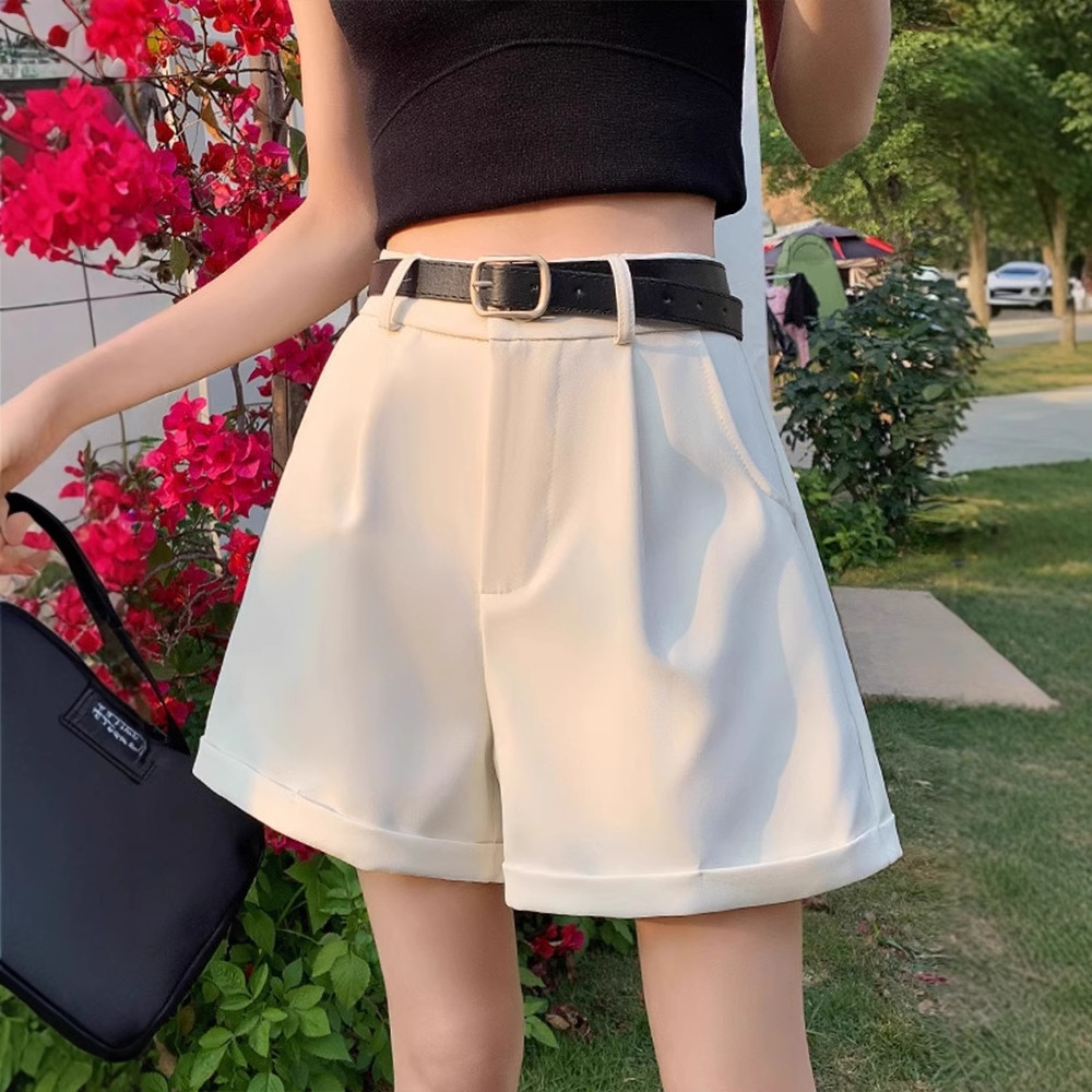 Suit Shorts Women's Summer 2025 New High Waist Pleated Loose Outer Wear Wide Leg A- leg Casual Pants for Small Men