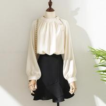 斜扣缎面雪纺衬衫女秋季新款复古小立领设计感小众别致上衣