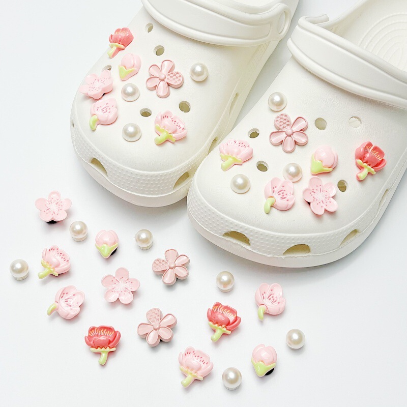 Resin Pink Pearl Flower Hole Shoe Accessories Decoration DIY Garden Accessory Set Cute Shoe Charms Buckle