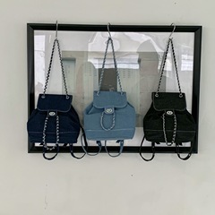 Denim Double Shoulder Small Bag for Women, 2023 New Style Fashion, Versatile Korean Version Small Backpack, Summer Casual Travel Backpack