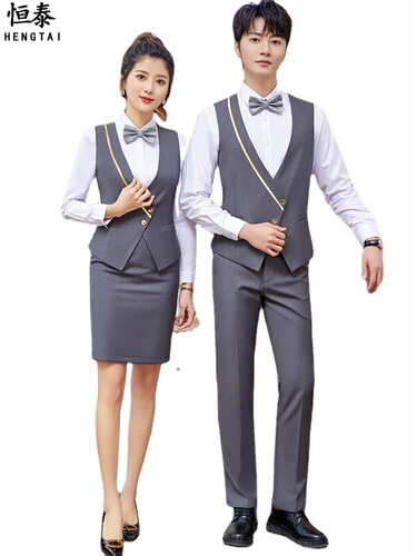 New restaurant waiter work uniform gray unisex hotel KTV front desk work uniform vest suit for men