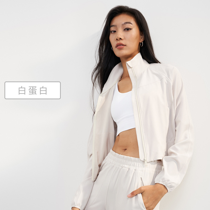 環攀服飾速乾織物ヨガジャケットショート丈アウトドアランニングドーパミン日焼け止め服ゆったりフィットネスシャツ|undefined