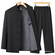 唐装男中老年长袖外套套装中国风爸爸夹克老人爷爷薄款衣服春秋季