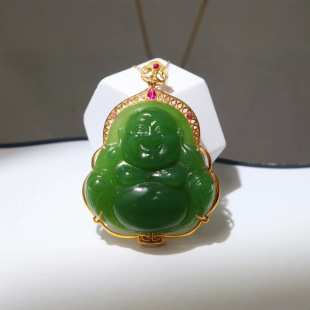 Jin Yu Tang Xinjiang Hetian Jasper Buddha Pendant 18k Heavy Gold Inlaid Color Uniform Style Atmospheric