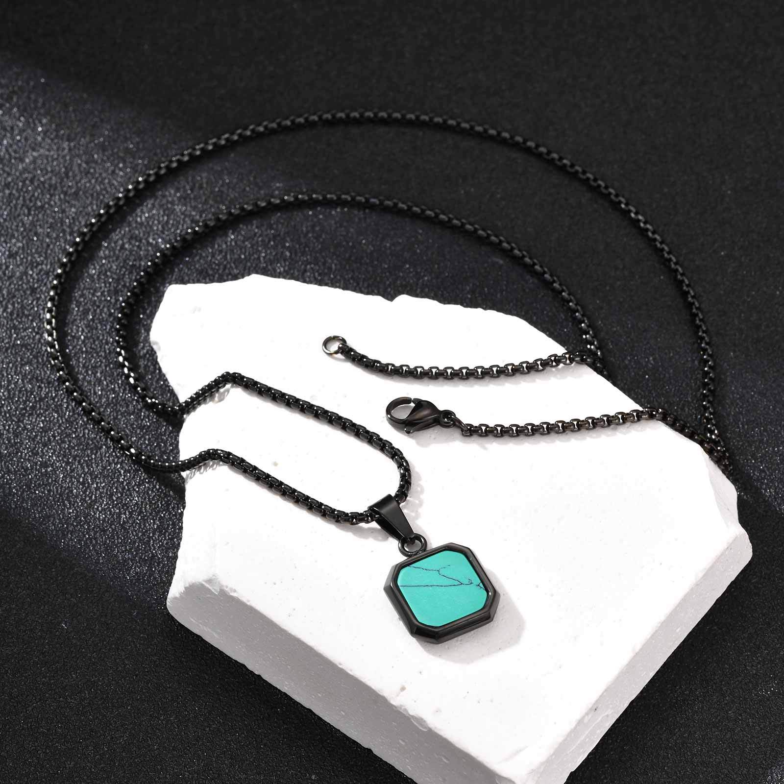 청록색 펜던트 블랙 + 체인