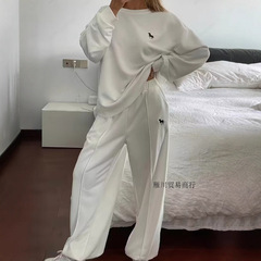 跨境美式纯色舒适时尚运动套装女秋冬休闲减龄宽松卫衣卫裤两件套