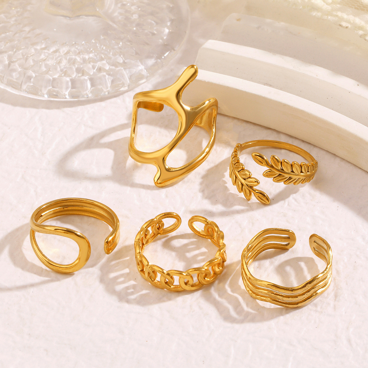 French Retro Geometric Gold Stainless Steel Open Ring For Women_voghion.com