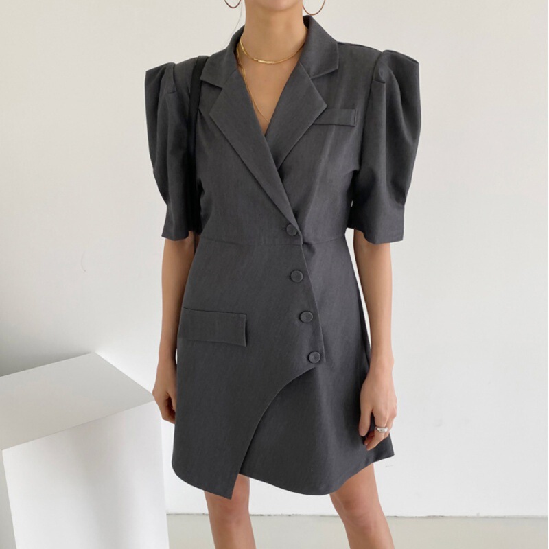 In stock Korea Hepburn style elegant high sense small slim slimming casual suit dress