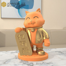 招财猫桌面树脂摆件电视柜酒柜玄关办公室卡通猫咪创意装饰品摆饰