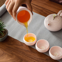 德化羊脂玉瓷侧把公道杯粉色茶海功夫茶具分茶器公允杯茶道零配件
