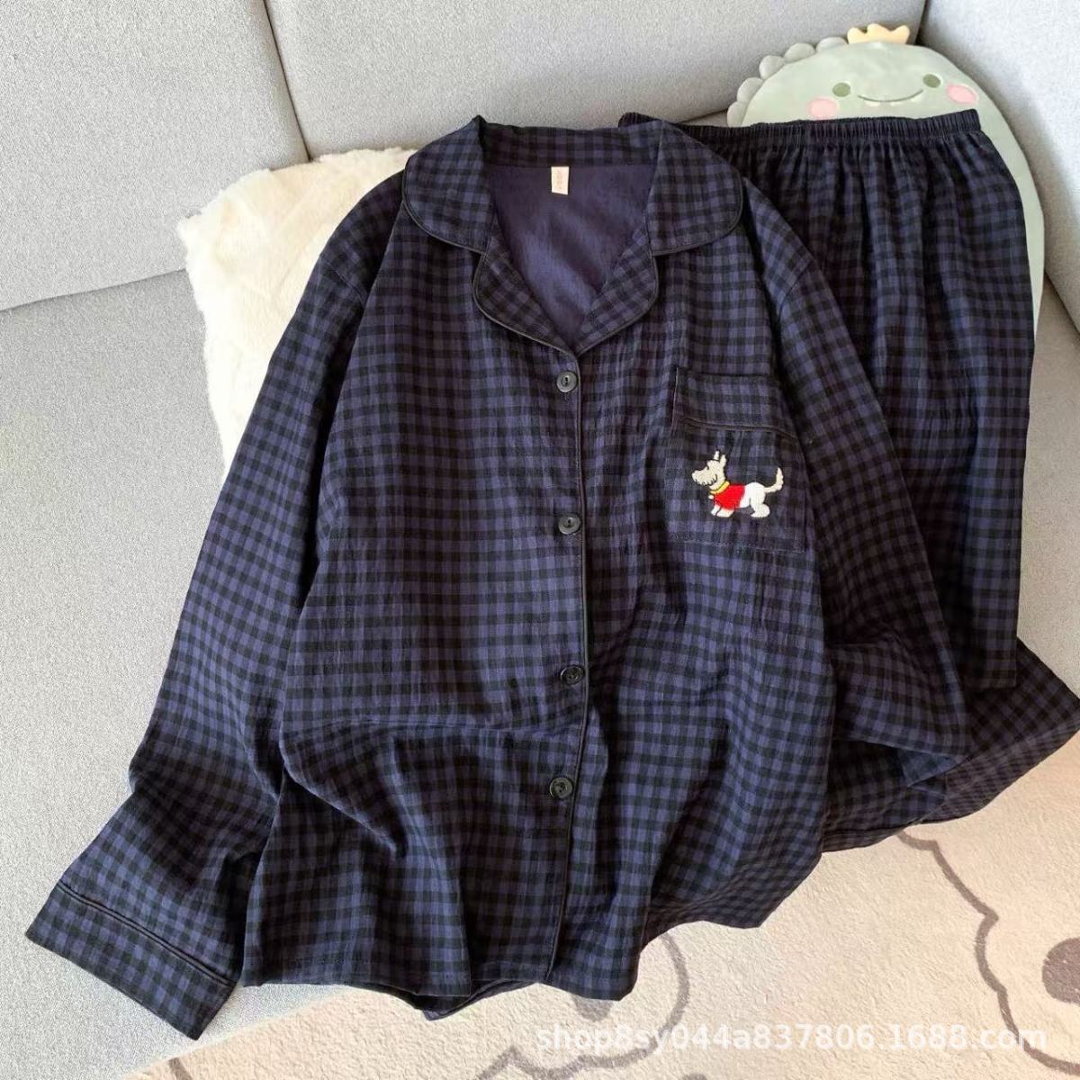 Dolce niña encantadora caricatura perro impresión pijama mujer primavera y otoño nuevo suelto pantalones largos de mangas largas set de ropa para el hogar